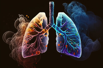 Unhealthy lungs due to smoking inhalation and environmental pollution. Respiratory problems due to air pollution