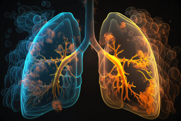 Unhealthy lungs due to smoking inhalation and environmental pollution. Respiratory problems due to air pollution