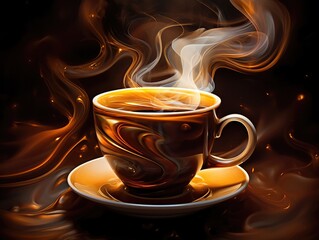 A cup of coffee with steam coming out of it. Generative AI.