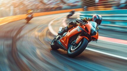 Two motorcyclists racing, competitive sports, race circuit.