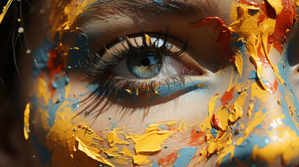 Captivating Macro Art: Abstract Closeup of Woman's Face with Beautiful Blue and Green Eyes, Earthy Texture and Scary Horror Concept for Halloween, generative AI