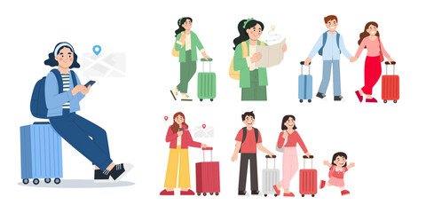 Vector illustration set of people traveling
