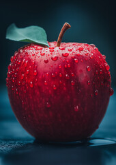 highly detailed close-up photography of a wet ripe sweet red delicious apple, with water droplets. fine art photography in the world, high quality. advertisement, marketing, illustration