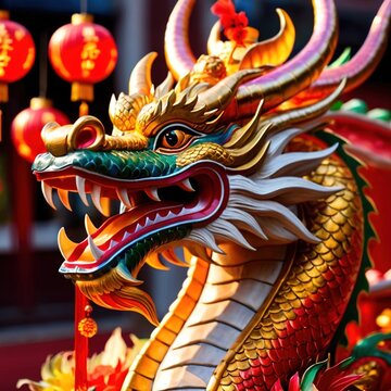 Chinese dragon statuettes, colorful representation of Chinese mythology creature