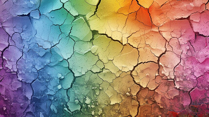 Rainbow Watercolor Dry Cracked Mud Background - obrazy, fototapety, plakaty