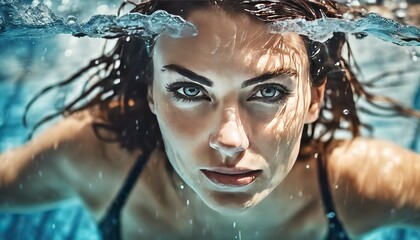 portrait of a pretty girl in the pool, wet portrait, wet gir in the pool, woman is swimming in the pool