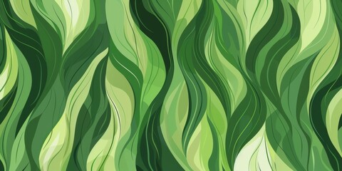 Abstract green wavy leaf pattern, embodying the essence of lush vegetation and natural flow.