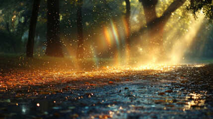 Texture of misty spray caught in the sunlight creating a rainbow effect.