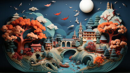 Vibrant Urban Art: Timeless Illustrations of Buildings, Streets, and Landscapes in Ancient Cityscapes and Fantasy Worlds, generative AI