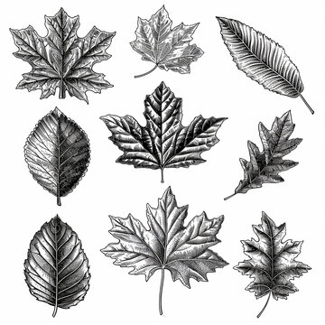 Vintage leaves engraved set , hand drawn Illustration.