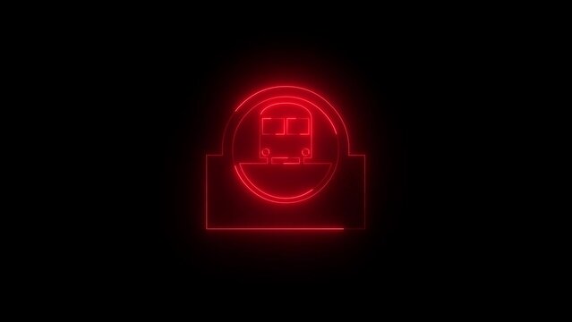 Neon glowing red rapid transit icon animation in black background