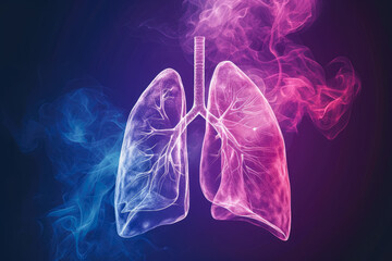 lung with a pink color and a air shape and a health overlay on the breath - obrazy, fototapety, plakaty
