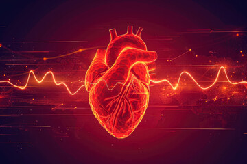 heart with a red color and a organ shape and a health overlay on the beat - obrazy, fototapety, plakaty
