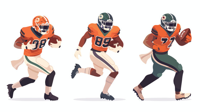 Three american football players cartoon flat vect