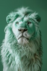 An artistic portrayal of a lion with a striking green hue, symbolizing power and regality