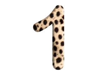 The shape of the number 1 is made of cheetah fur or skin isolated on transparent background. Suitable for birthday, anniversary and Memorial Day templates