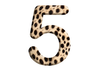 The shape of the number 5 is made of cheetah fur or skin isolated on transparent background. Suitable for birthday, anniversary and Memorial Day templates
