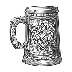 Beer stein woodcut style drawing vector illustration - obrazy, fototapety, plakaty