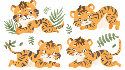 Obraz na płótnie Canvas Tiger set. Cute cartoon kawaii funny character. B
