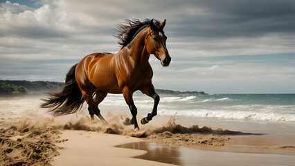 Horse run along the coast