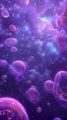 A cosmic depiction of fantasy jellyfish-like forms floating through a space scene