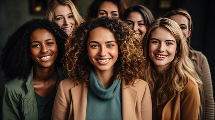 Group of multi ethnic people smiling with looking at camera. - obrazy, fototapety, plakaty