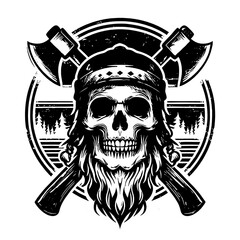 illustration logo design tattoo art watercolor skull bones and axe