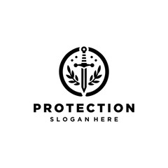Sword and shield logo design, protection logo vector