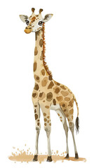 Charming giraffe illustration splashed in watercolors, showcasing the beauty of wildlife art, AI Generative.