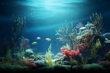 Fototapeta na wymiar Vibrant underwater coral ecosystem illustration, inspired by AI generative art.