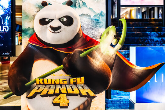 Bangkok, Thailand - Feb 18, 2024: A beautiful standee of a movie called  Kung Fu Panda 4 Display at the cinema to promote the movie