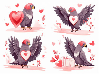 Watercolor valentines day love eagle couple, hand drawn watercolor illustration for greeting card or invitation design