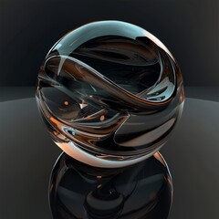 A stunning 3d rendered image of a reflective orb with a swirling black and silver pattern