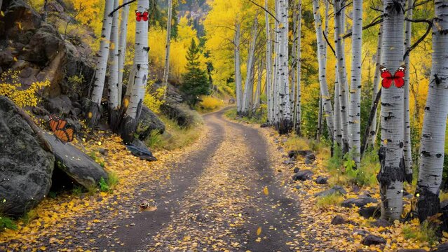 rocky mountains foliage in autumn fall. seamless looping overlay 4k virtual video animation background 