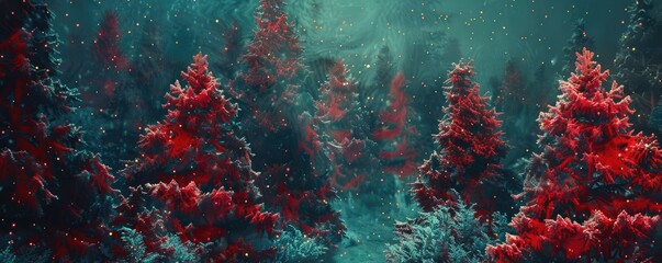 Abstract fantasy festive christmas tree background header wallpaper background creating a dreamlike holiday forest scene. AI generative. Ai illustration.