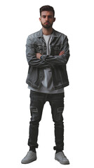 Fototapeta premium Isolated, transparent, no background, Confident and Stylish Male Artist in Gray Background Pose