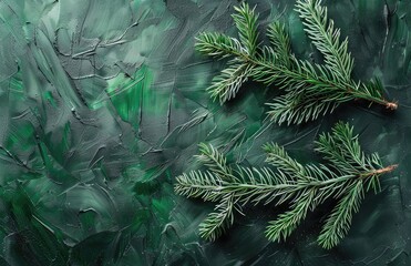 Beautiful Christmas Background with green fir tree brunch close up. Copy space, trendy moody dark toned design for seasonal quotes. Vintage December wallpaper. Natural winter holiday forest backdrop A