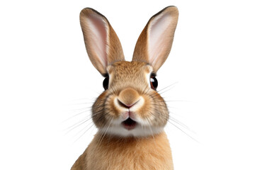 Studio portrait of cute rabbit isolated on transparent png background, happy bunny running on floor, adorable fluffy rabbit that sniffing. © TANATPON