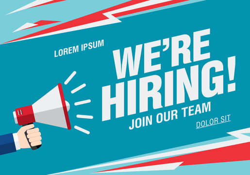 now hiring banner layout design, vector illustration