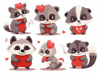 Watercolor valentines day love racoon couple, hand drawn watercolor illustration for greeting card or invitation design