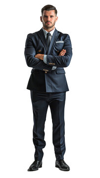 Isolated, transparent, no background, Unbelievable Beautiful Proud Male Flight Attendant in Elegant Gray Uniform Full Body Pose on Transparent Background