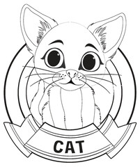 Adorable cartoon cat inside a circular badge