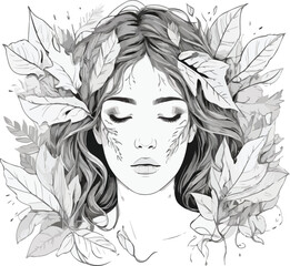 Culturally Inspired: Women's Portraits in Abstract Line art with Leaf Elements