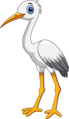Cartoon cute white stork bird on white background
