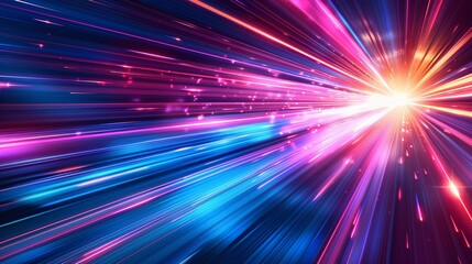 Energetic light rays burst across a colorful, abstract disco space