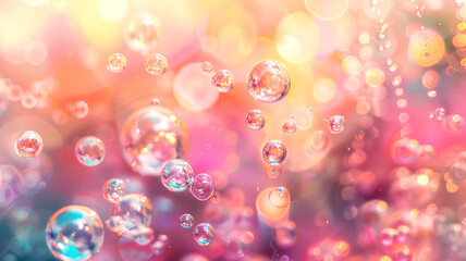 Fototapeta premium a close up photograph of bubbles in colorful liquid, in the style of pink and yellow, background
