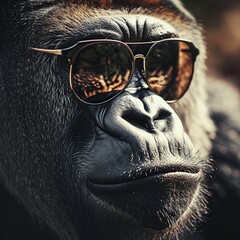 a Portrait of a gorilla in sunglasses.