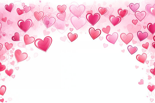 Pink hearts seamless decoration line with sketch hearts on white background