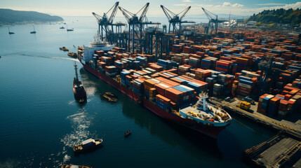 Explore the Seas: City Port and Waterfront Shipping Travel Adventure with Vessels and Boats in Istanbul Bay Coastline Skyline View, generative AI