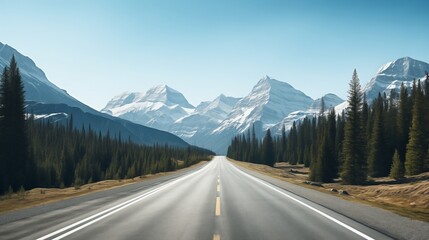 A breathtaking scene featuring a beautiful mountain range with a straight road highway. 
